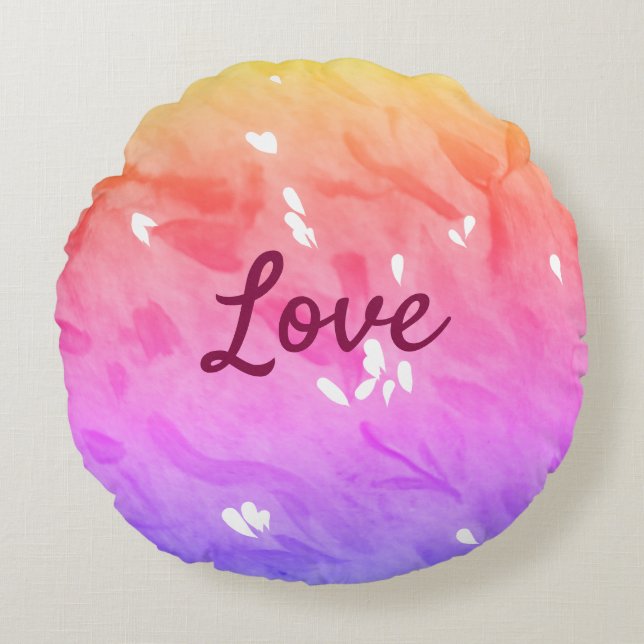 Colourful rainbow love pride lgbtq gay pattern tex round cushion (Front)