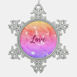 Colourful rainbow love pride lgbtq gay pattern tex snowflake pewter christmas ornament