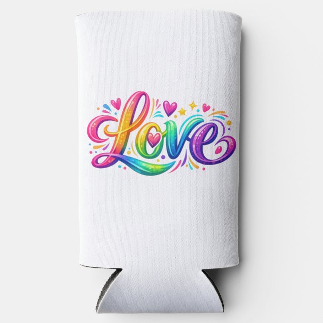 Colourful Rainbow Love Typography Design Seltzer Can Cooler (Front)