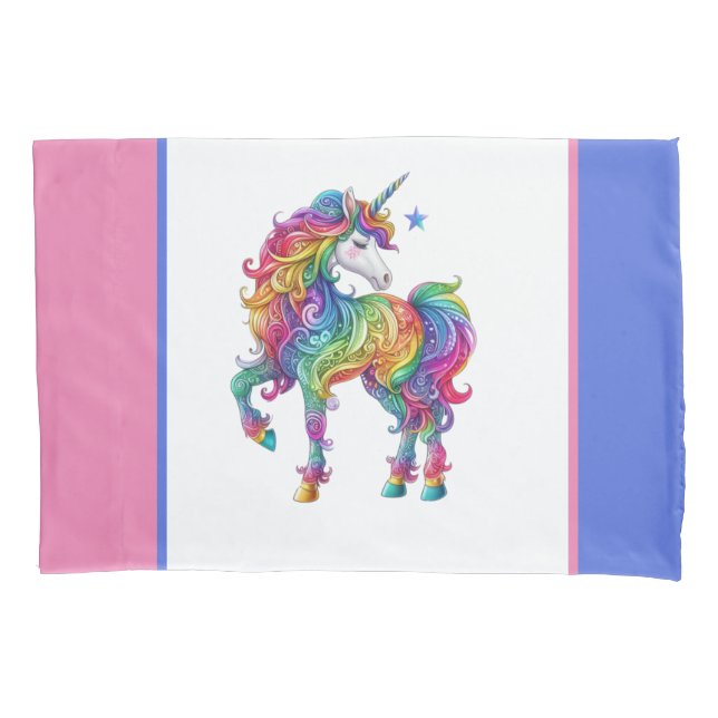 Colourful rainbow magical unicorn pillowcase (Front)