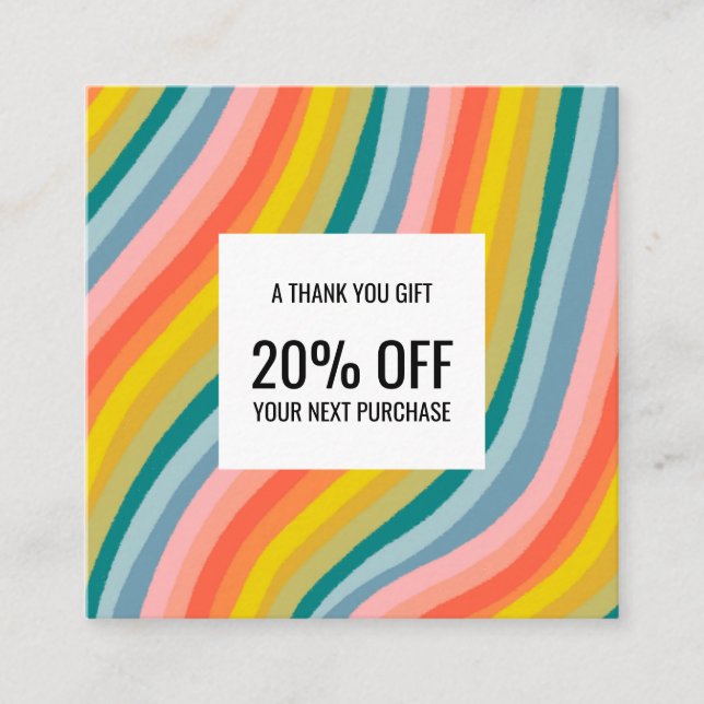 Colourful Rainbow Minimalist Stripes Handmade Discount Card (Front)