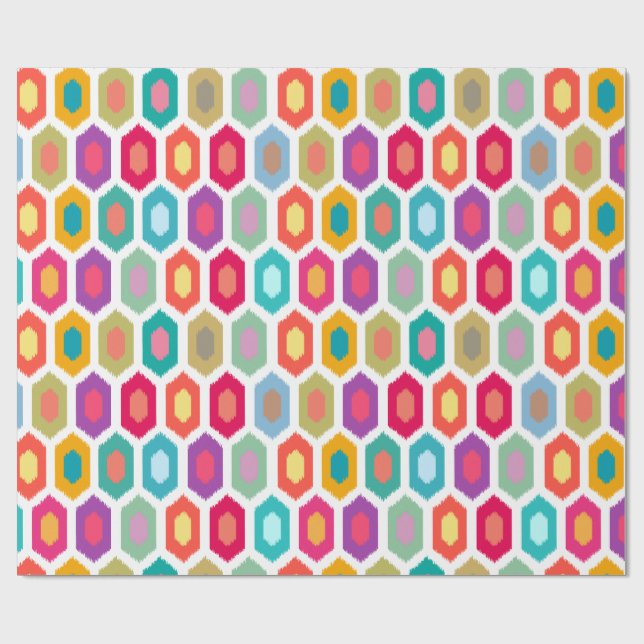Colourful Rainbow Modern Ikat Tribal Pattern Wrapping Paper (Flat)