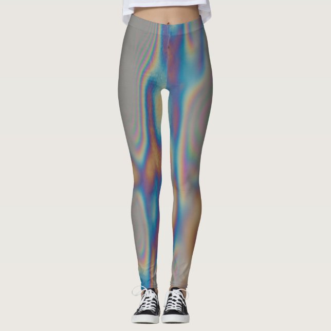 Colourful rainbow moiré reflection leggings (Front)