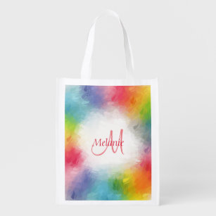 Colourful Rainbow Monogram Modern Template Abstrac Reusable Grocery Bag