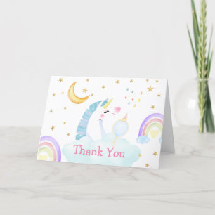 Colourful Rainbow Moon Star Unicorn Baby Shower Thank You Card
