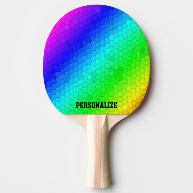 Colourful rainbow mosaic ping pong paddle with (Front)