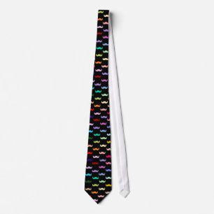 Colourful Rainbow Moustache pattern on black Tie
