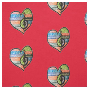 Colourful Rainbow Music Heart Customisable Fabric