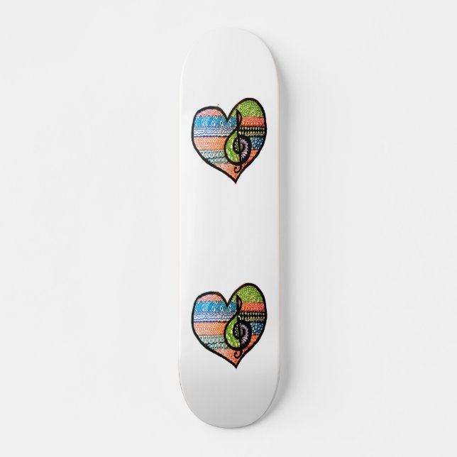 Colourful Rainbow Music Heart Customisable Skateboard (Front)