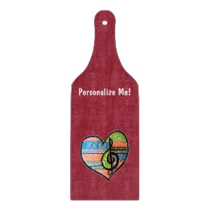 Colourful Rainbow Music Heart Doodle Personalised Cutting Board