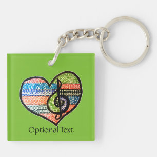 Colourful Rainbow Music Heart Doodle Personalised Key Ring