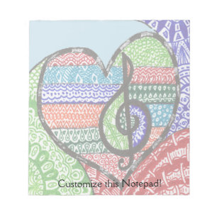 Colourful Rainbow Music Heart Doodle Personalised Notepad