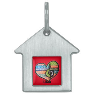 Colourful Rainbow Music Heart Doodle Personalised Pet Name Tag