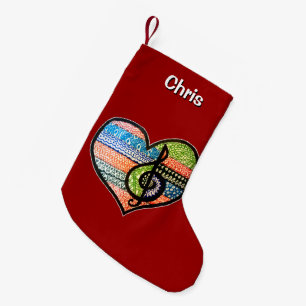 Colourful Rainbow Music Heart Doodle Personalised Small Christmas Stocking