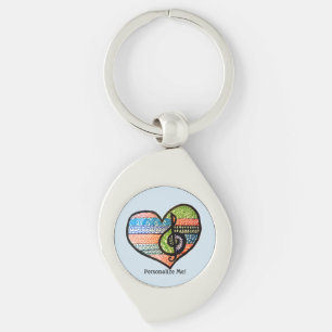 Colourful Rainbow Music Heart Personalised Key Ring