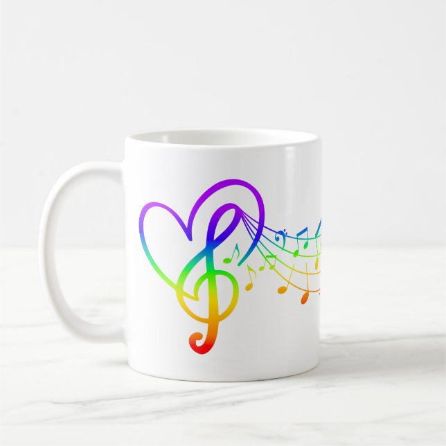 Colourful Rainbow Music Notes, LGBTQ, Gay Pride Coffee Mug (Left)