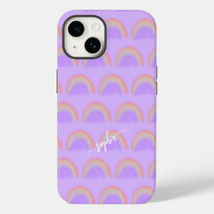 Colourful rainbow name script personalised iPhone 14 case