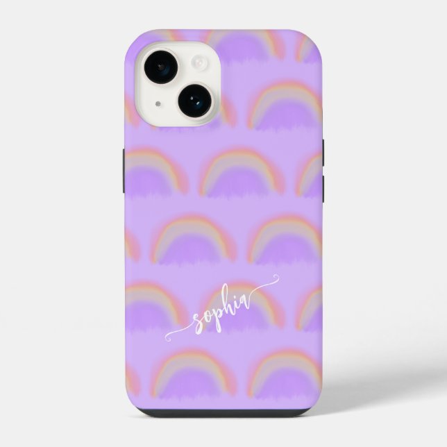 Colourful rainbow name script personalised iPhone case (Back)