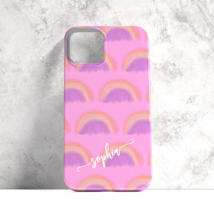 Colourful rainbow name script personalised iPhone 14 case