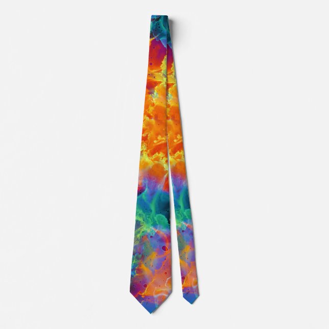 Colourful Rainbow Neon Abstract Watercolor Tie (Front)