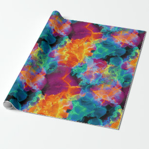 Colourful Rainbow Neon Abstract Watercolor Wrapping Paper
