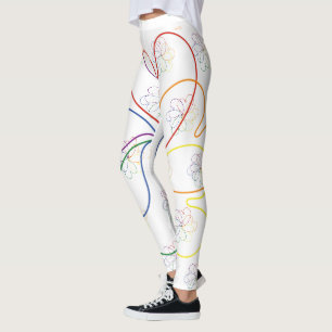 Colourful Rainbow on White Chic heartS flower Leggings
