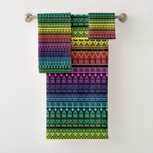 Colourful rainbow ornament bath towel set