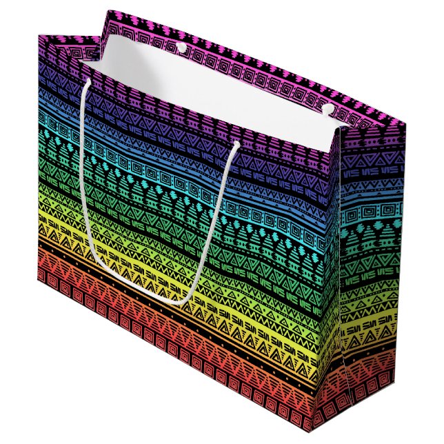 Colourful rainbow ornament large gift bag (Front Angled)