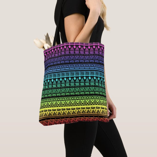 Colourful rainbow ornament tote bag (Close Up)