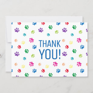 Colourful Rainbow Painted Paw Prints Thank You Card