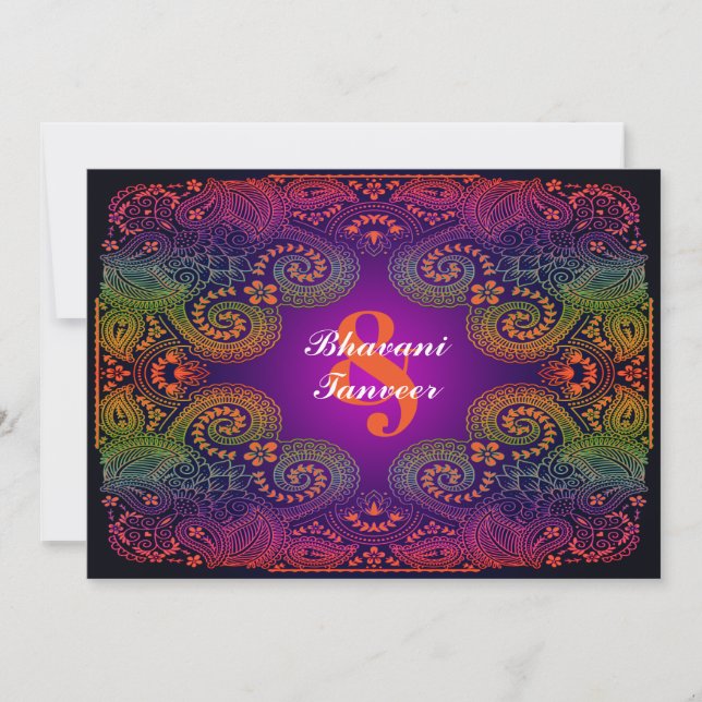 Colourful Rainbow Paisley Wedding Invitation (Front)