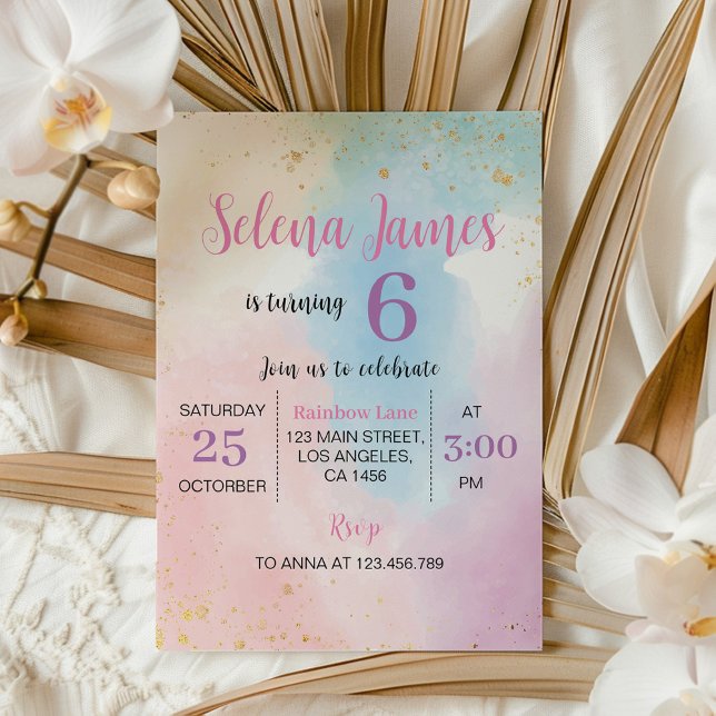 Colourful Rainbow Pastel Birthday Invitation (Creator Uploaded)
