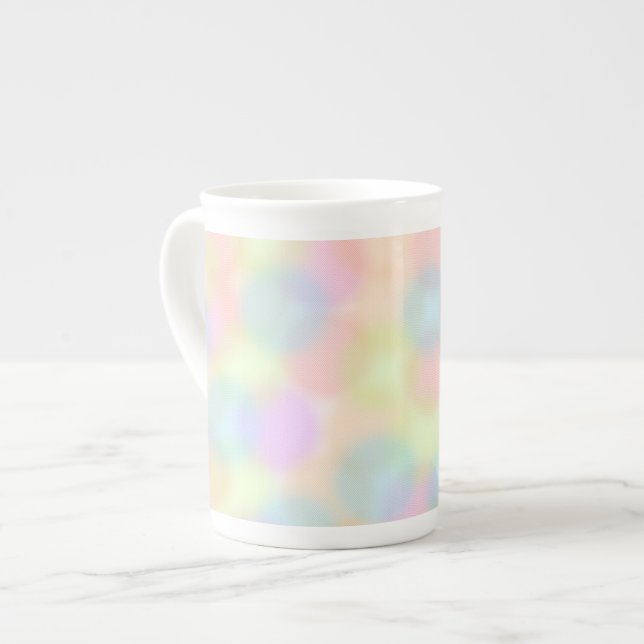 Colourful Rainbow pastel Geometric Circle Pattern Bone China Mug (Front Left)