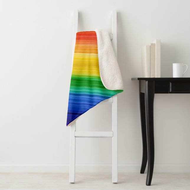 Colourful rainbow pattern sherpa blanket (In Situ)