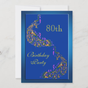 Colourful Rainbow Peacocks 80th Birthday Invitation