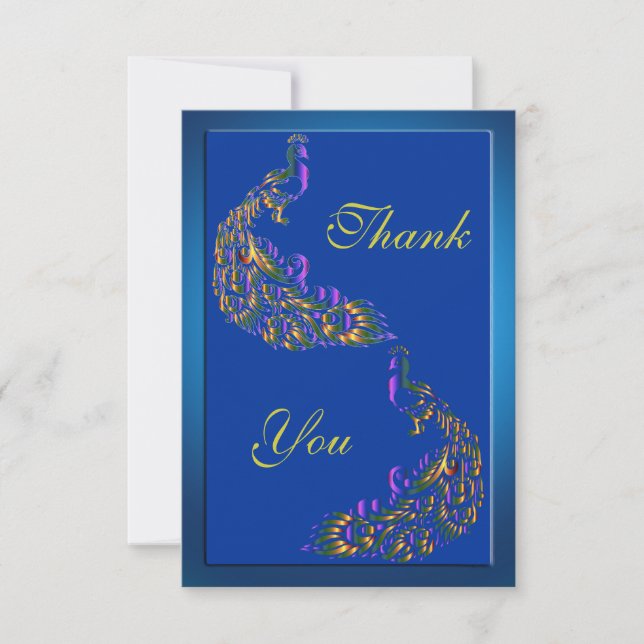 Colourful Rainbow Peacocks Thank You Card (Front)