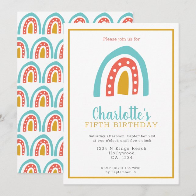 Colourful Rainbow Personalised Birthday Party Invitation (Front/Back)