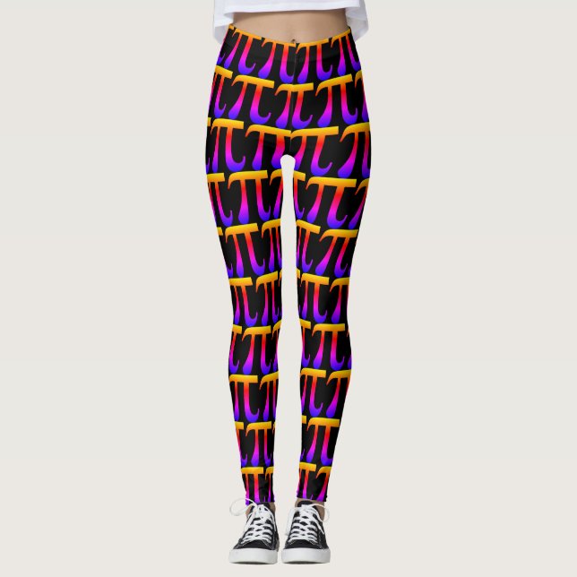 Colourful Rainbow Pi Sign Pattern Piday Party Leggings (Front)
