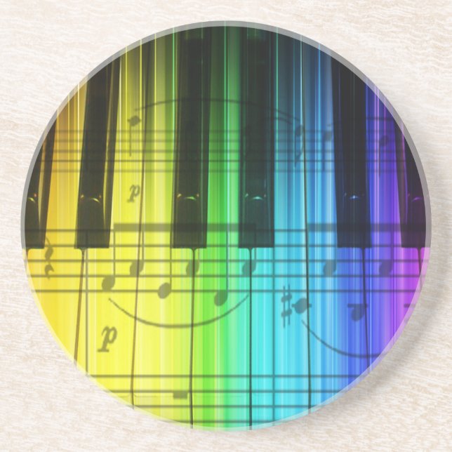 Colourful Rainbow Piano Keyboard Coaster (Front)