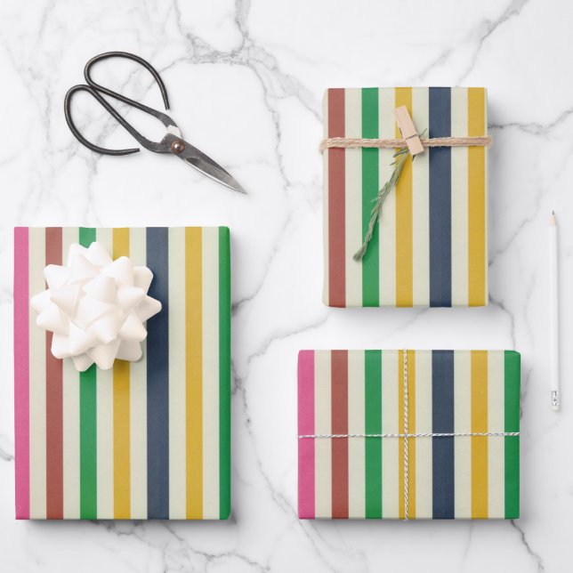 Colourful Rainbow Pin Stripe Simple striped Wrapping Paper Sheet (Front)
