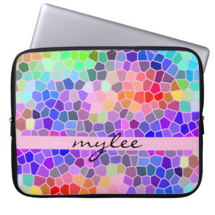 Colourful Rainbow Pink Blue Abstract Funky Mosaic Laptop Sleeve