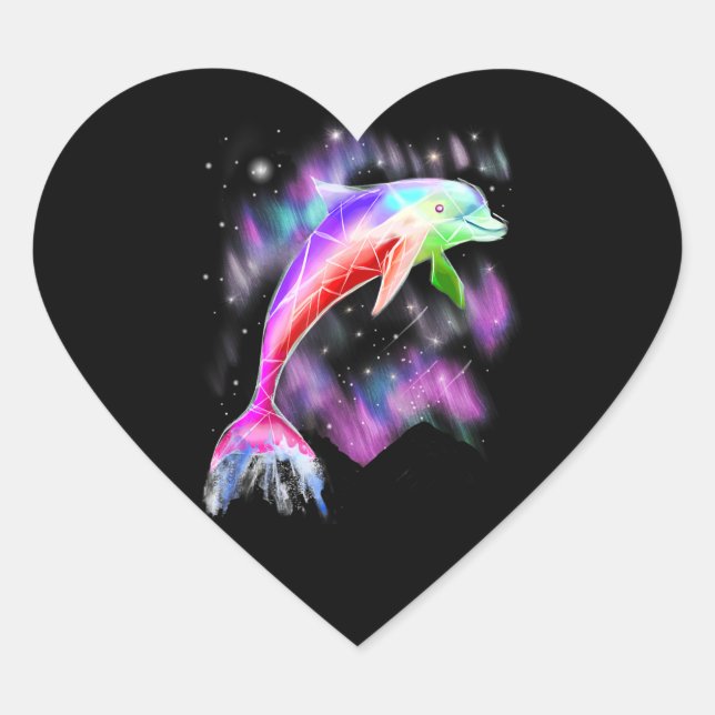 colourful rainbow pink dolphin ocean galaxy space  heart sticker (Front)