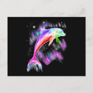 colourful rainbow pink dolphin ocean galaxy space  postcard