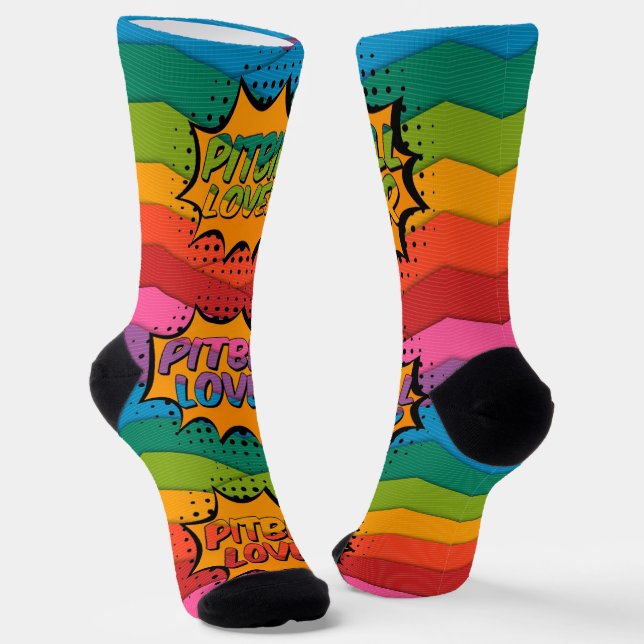Colourful Rainbow Pitbull Dog Socks (Angled)
