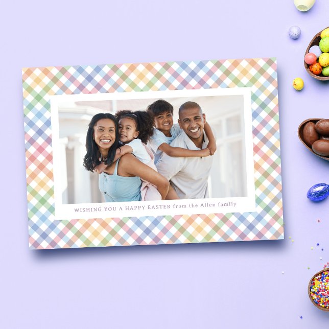 Colourful rainbow plaid frame photo Happy Easter Holiday Card (Creator Uploaded)