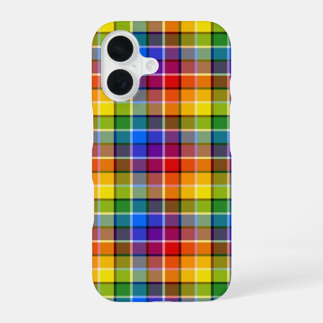 Colourful Rainbow Plaid Pattern iPhone 16 Case (Back)