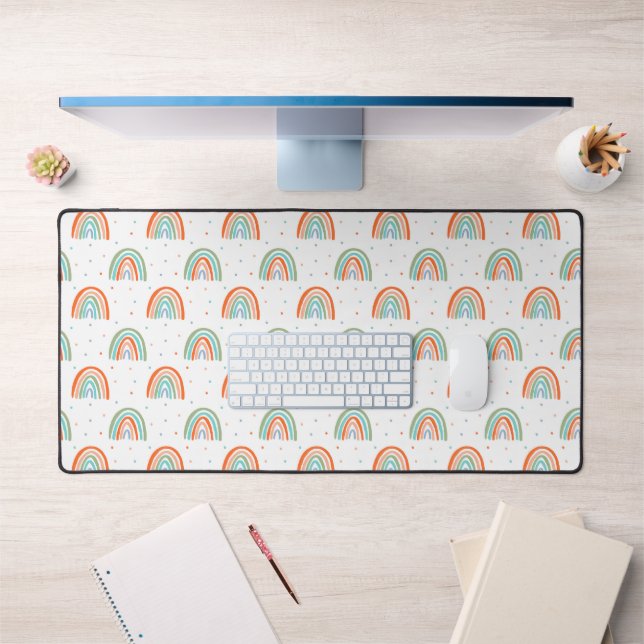 Colourful Rainbow Polka Dot Pattern Desk Mat (Office 1)