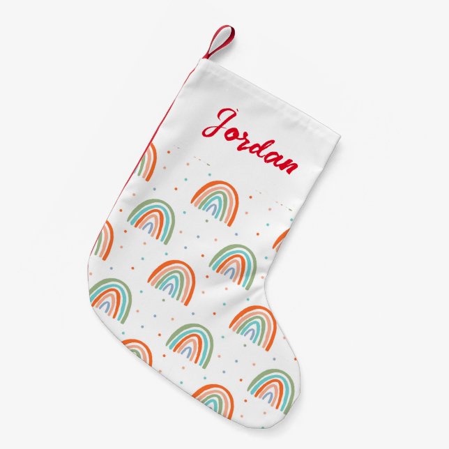 Colourful Rainbow Polka Dot Pattern Small Christmas Stocking (Front (Hanging))