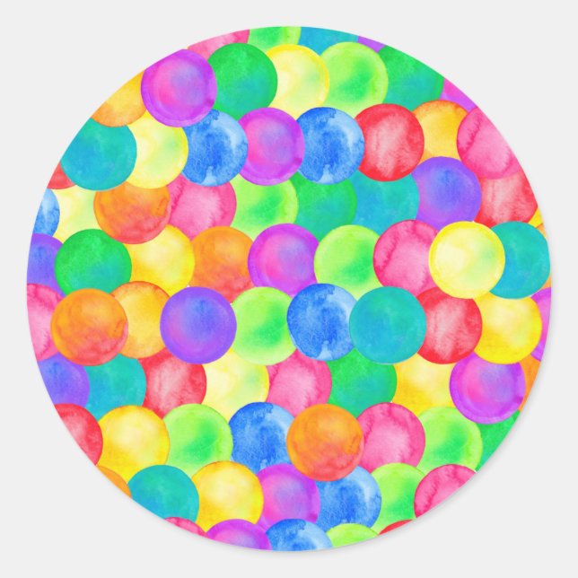 Colourful rainbow polka dot water colour pattern classic round sticker (Front)