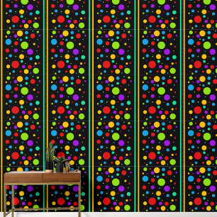 Colourful Rainbow Polka Dots and Stripes Wallpaper
